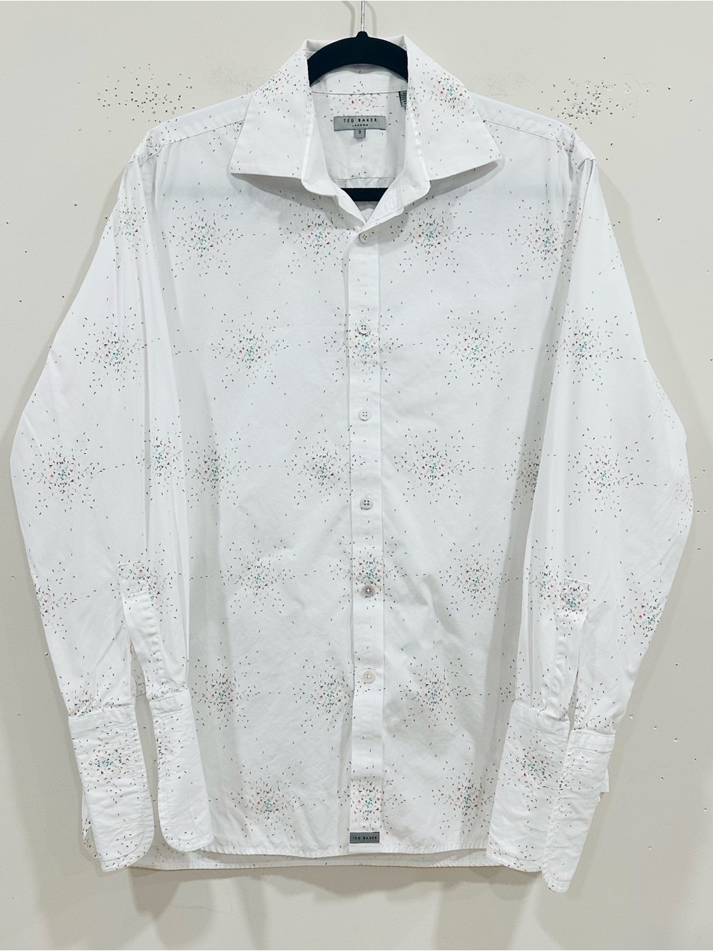 Ted Baker Men's White Dress Shirt Novelty Print Double French Cuffs Size M